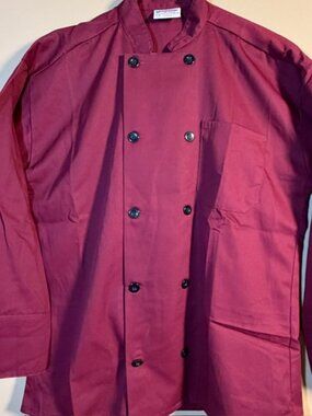 Uncommon Threads Moroccan 10 Black Button Twill Chef Coat Unisex Burgundy